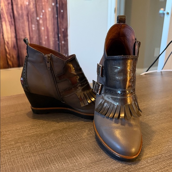 Hispanitas Shoes - Hispanitas Leather Fringe Wedge Ankle Taupe Color Boots